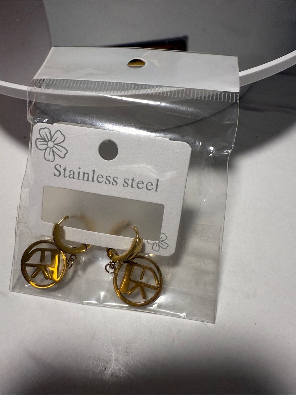 Gold Stainless Steel Hoop Earrings with Circular Dangle
